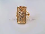 Anillo Dama de Lujo - 104564 - Diseño Placa San Judas CZ Clara Oro Laminado 18K