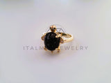 Anillo Dama de Lujo - 104567 - Diseño Tortuga Piedra Negra Oro Laminado 18K