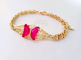 Pulsera Elegante - 103972 - Esclava de Mariposa CZ Rosa Vivo Oro Laminado 18K