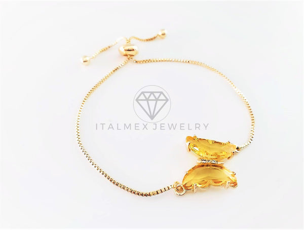 Pulsera de Lujo - 103200 - Diseño Ajustable con Mariposa CZ Amarillo Oro Laminado 18K