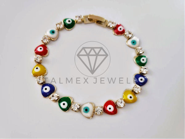 Pulsera Elegante - 104217 - Pulsera Ojo Turco Corazón Colores Oro Laminado 18K