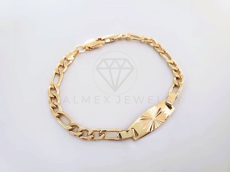 Pulsera Elegante - 104000 - Esclava Figaro Placa Estrella Diamantada Oro Laminado 18K