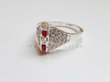 Anillo de Dama - 101541 - Anillo Placa CZ Roja y Clara Plata .925