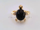 Anillo Dama de Lujo - 104567 - Diseño Tortuga Piedra Negra Oro Laminado 18K