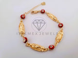 Pulsera Elegante - 104490 - Pulsera Virgen Guadalupe y Ojo Turco Rojo Oro Laminado 18K