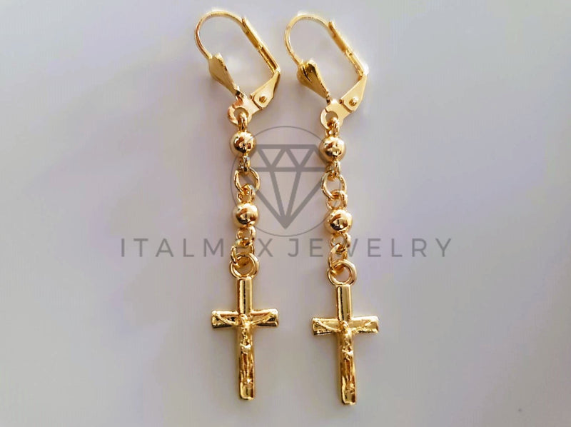 Arete de Lujo - 104534 - Arete Bola Lisa y Cruz Oro Laminado 18K