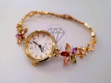 Reloj de Lujo - 104521 - Diseño de Flores con Circonia Colores Oro Laminado 18K