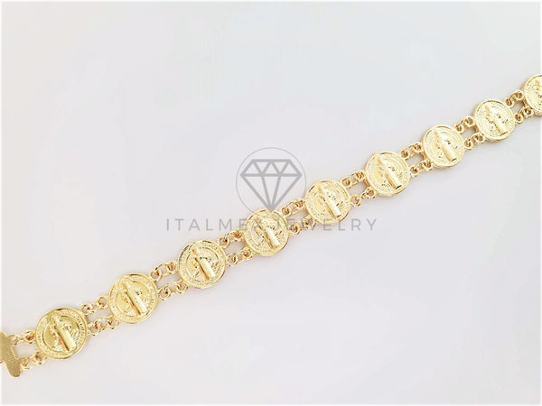 Pulsera de Lujo - 102849 - Diseño Moneda San Benito Dorada Oro Laminado 18K