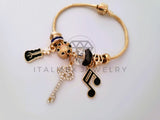 Pulsera Elegante - 104299 - Pulsera Estilo PDR Llave y Musica CZ Clara Oro Laminado 18K