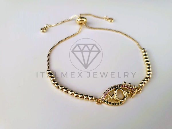 Pulsera de Lujo - 103717 - Diseño Ajustable Ojo Turco Mom CZ Color Oro Laminado 18K