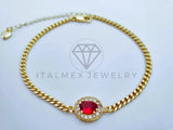 Pulsera Elegante - 103594 - Pulsera Ovalada Circonia Roja Oro Laminado 18K