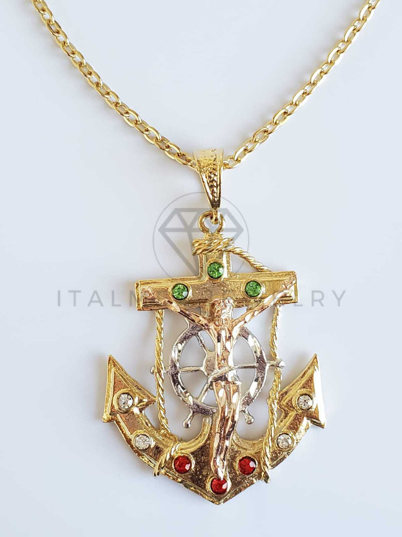 Dije Religioso - 100511.512.514.518 - Cristo con Ancla con Circonia Oro Laminado 18K