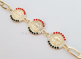 Pulsera Elegante - 100185 - Diseño Medallas San Benito CZ Mexico Oro Laminado 18K