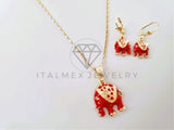 Juego de Lujo - 103951 - Diseño Elefante Rojo con Circonia Oro Laminado 18K