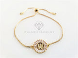 Pulsera Ajustable - 102642 - Diseño de Inicial "W" CZ Clara Oro Laminado 18K