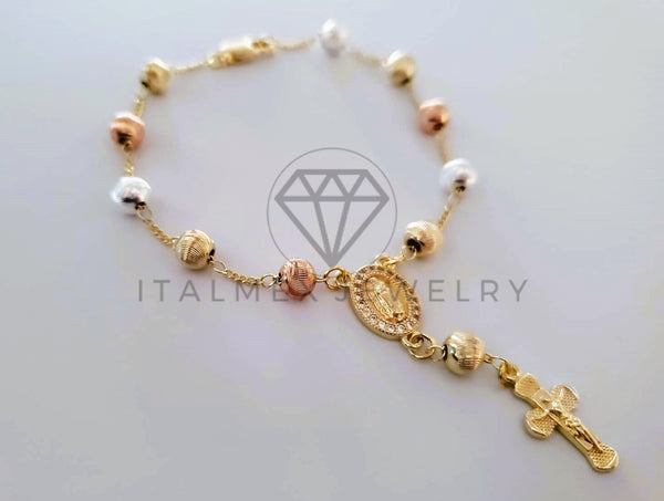 Pulsera de Lujo - 104517 - Misterio Bola Rayada Virgen y Cristo Oro Laminado 18K