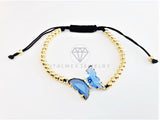 Pulsera de Lujo - 103182 - Diseño Bolitas con Mariposa CZ Azul Claro Oro Laminado 18K