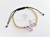 Pulsera de Lujo - 103181 - Diseño Bolitas con Mariposa CZ Morado Claro Oro Laminado 18K