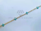 Pulsera Elegante - 103575 - Pulsera Tira CZ Clara y Ojo Turco Azul Oro Laminado 18K