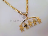 Dije Elegante - 104342 - Dije 3 Niñas y 2 Niños Tamaño Chico Oro Laminado 18K