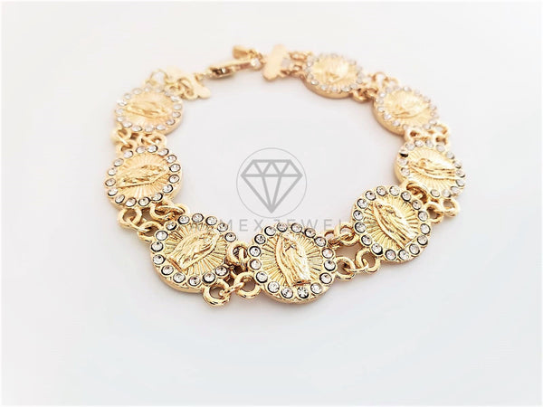 Pulsera de Lujo - 102845 - Diseño de Moneda de la Virgen de Guadalupe Con CZ Clara Oro Laminado 18K