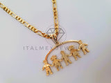 Dije Elegante - 104341 - Dije 2 Niñas y 3 Niños Tamaño Chico Oro Laminado 18K