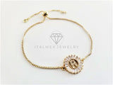 Pulsera Ajustable - 102640 - Diseño de Inicial "R" CZ Clara Oro Laminado 18K