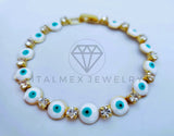 Pulsera Elegante - 103573 - Pulsera Ojo Turco Blanco y CZ Clara Oro Laminado 18K