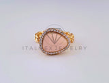 Anillo Dama de Lujo - 104551 - Diseño Resina Rosa y CZ Clara Oro Laminado 18K