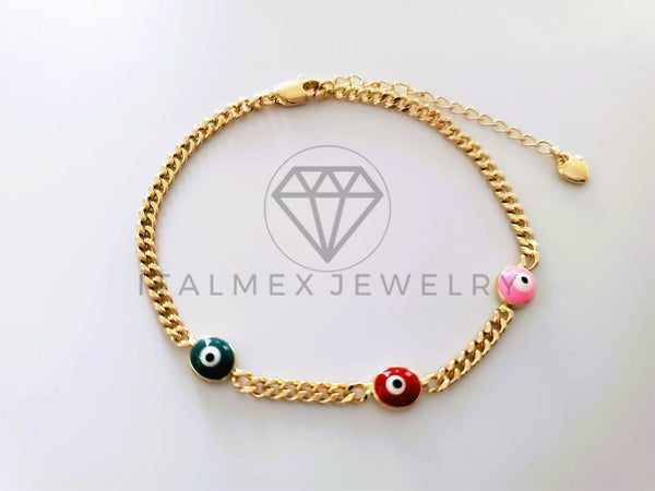 Pulsera Elegante - 104219 - Pulsera Cubana Ojo Turco Colores Oro Laminado 18K