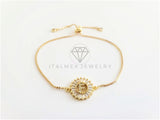 Pulsera Ajustable - 102632 - Diseño de Inicial "F" CZ Clara Oro Laminado 18K