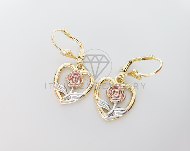 Arete Elegante - 100748 - Diseño de Corazón con Rosa Oro Laminado 18K