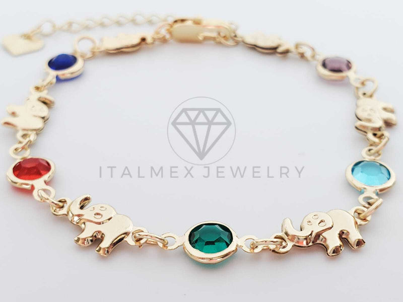 Pulsera Elegante - 100240 - Diseño Elefantes y CZ Color Oro Laminado 18K