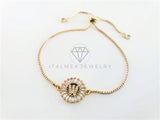 Pulsera Ajustable - 102642 - Diseño de Inicial "W" CZ Clara Oro Laminado 18K