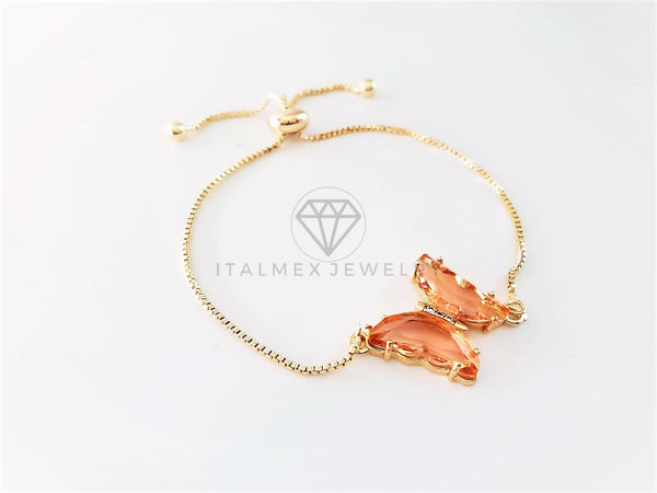 Pulsera de Lujo - 103198 - Diseño Ajustable con Mariposa CZ Rosa Claro Oro Laminado 18K