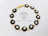 Pulsera Elegante - 104220 - Pulsera Ojo Turco Redondo Negro Oro Laminado 18K