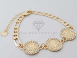 Pulsera Elegante - 100183 - Diseño Medallas San Benito CZ Clara Oro Laminado 18K