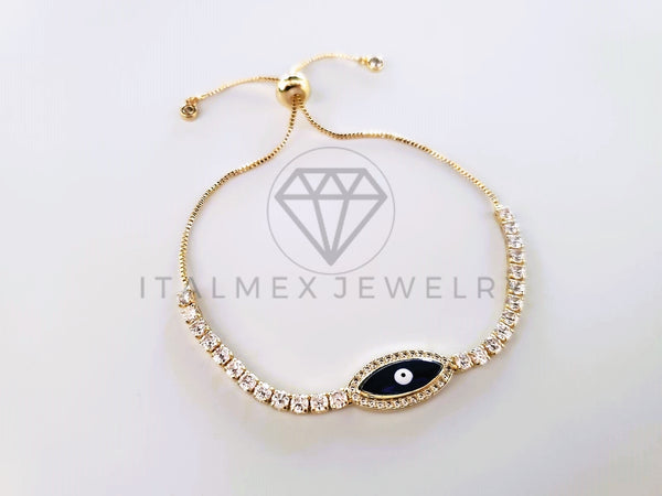 Pulsera de Lujo - 103718 - Diseño Ajustable Ojo Turco CZ Clara Oro Laminado 18K