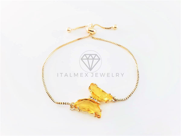 Pulsera de Lujo - 103200 - Diseño Ajustable con Mariposa CZ Amarillo Oro Laminado 18K