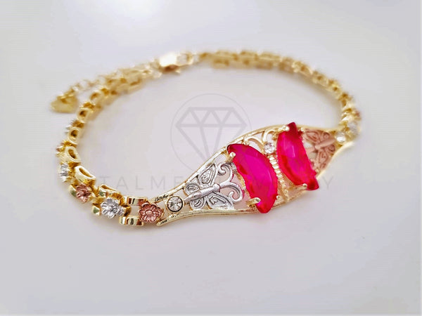 Pulsera Elegante - 103974 - Esclava 3 Oros Mariposa CZ Rosa Vivo Oro Laminado 18K