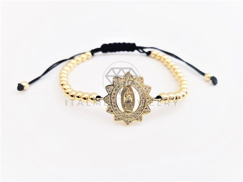 Pulsera de Lujo - 102870 - Diseño Bolitas con Virgen CZ Clara Oro Laminado 18K