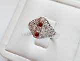 Anillo de Dama - 101541 - Anillo Placa CZ Roja y Clara Plata .925