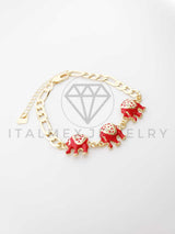 Pulsera Elegante - 100230 - Diseño de Elefantes Rojos con CZ Oro Laminado 18K