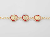 Pulsera Elegante - 100218 - Diseño de Moneda de la Virgen de Guadalupe Con CZ Roja Oro Laminado 18K