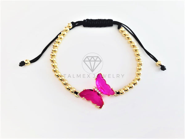 Pulsera de Lujo - 103178 - Diseño Bolitas con Mariposa CZ Rosa Vivo Oro Laminado 18K