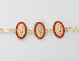 Pulsera Elegante - 100181 - Diseño de Virgen de Guadalupe Con CZ Roja Oro Laminado 18K