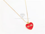 Collar Elegante - 103145 - Collar Corazón Mom | Mamá Rojo Oro Laminado 18K