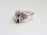 Anillo de Dama - 101539 - Anillo de Lujo Placa CZ Azul y Clara Plata .925