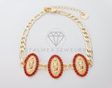 Pulsera Elegante - 100181 - Diseño de Virgen de Guadalupe Con CZ Roja Oro Laminado 18K