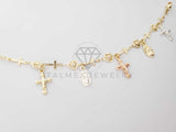 Pulsera Elegante - 100235 - Diseño de Corazón con Cruz y Virgen 3 Tonos Oro Laminado 18K